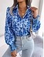 preiswerte Blumenblusen-Damen Hemd Bluse Knöpfe Druck Blumen Stilvoll Lässig Langarm Hemdkragen Normale Oberteile Täglich Blau Orange Sommer Frühling Herbst