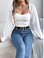 billige Åpen front cardigan-Dame Kofte Kabelstrikket genser Gatemote Daglig Stilfull Ren farge Tykk Heklet Åpen Forside Uthult Strikket Raglan Ermer Lanterne Erme Langermet Crop Tops Strikke Hjem Fest Daglig Svart Hvit Vår Høst