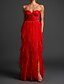 preiswerte ROT-Ballkleid Abendkleid Ausgeschnittenes Kleid Abendparty Fotoshooting Bodenlänge Ärmellos Trägerlos Spitze Rückenfrei mit Rüschen Schlitz