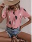 cheap Boho tee-Women&#039;s Shirt Blouse Feather Stylish Casual Short Sleeve Notched Neck Regular Tops Daily Print White Pink Summer Spring