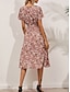 tanie Eleganckie sukienki kwiatowe-Damskie Sukienka midi Codzienne sukienki Sukienka A line Elegancki Codzienny Urlop Codzienny Regularny Kwiaty Krótki rękaw W serek Biały Rumiany róż Lato