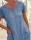 preiswerte Kleider aus Baumwolle und Leinen entwerfen-Damen Minikleid Baumwoll-Leinen-Kleider Freizeitkleid T-Shirt-Kleid Basic Lässig Urlaub Täglich Normale Passform Einfach Kurzarm Rundhalsausschnitt Schwarz Blau Khaki Grau Sommer