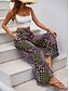 abordables pierna ancha y cintura alta-Mujer Perneras anchas Chinos Moda Ropa de calle Longitud total Alta cintura Leopardo Bolsillo Cintura elástica Estampado Confortable Suave Cómodo Microelástico Exterior Calle Negro Verano Primavera
