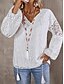 billige Lace Toppe-Kvinders hvide elegante blonde tops øjeklip bluse afslappet ensfarvet almindelige tops langærmet V-hals blonde patchwork almindelig pasform dagligt romantisk petite tops sommerferie slid hvid rød