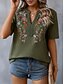 abordables Tops Graphiques pour Femmes-Femme Chemise Chemisier Floral mode Décontractées Manche Courte Col cranté Hauts réguliers du quotidien Brodée Vert Véronèse bleu marine Eté