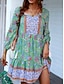 billige Boho-kjoler-Dame Mini kjole Uformell kjole Boho elegante kjoler Boho-kjole Bohem søt stil Stilfull Feriereise Daglig Strand Løstsittende Grafisk Langermet V-hals Rød Grønn Vår Høst