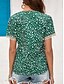 tanie Damskie topy z grafiką-Damskie Koszula Bluzka Panterka Elegancki Codzienny Krótki rękaw W serek Zwykłe topy Codzienny Nadruk Zielony Khaki Lato