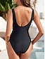 billige Badedragter-Dame Badetøj Et stykke Monokini badedragt Krøllede Folder slankende Mavekontrol Høj Talje Tynd Ferie Strand Tøj Helfarve U-hals Uden ærmer Badedragter