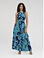 abordables robe décontractée imprimée-Femmes Robe en Chiffon Robe maxi Bleu Violet Sans manches Fleuri A Volants Impression Printemps &amp; Été Tour Robe à Motifs XS S M