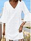 abordables Vestidos de encaje blanco-Mujer Mini vestido Vestido blanco Casual manga acampanada Vacaciones Diario Holgado Manga 3/4 Escote en Pico Blanco Verde Claro Verano
