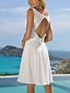 abordables Petits robes blanches-Petites Robes Blanches de Remise de Diplôme Engagement Robes de Mariée A-Line Col en V Sans Manches Longueur Genoux Chiffon Robes de Mariée Avec Sangle  Ruban