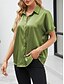 tanie Eleganckie topy-Damskie Koszula Elegancki Szykowny Satyna Jednokolorowe Biznes Nowoczesny Codzienny Krótki rękaw Kołnierzyk koszuli Zwykłe topy Praca Ubrania formalne Guziki Wino Lato Wiosna