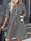 preiswerte Blusenkleider-Damen Minikleid blusenkleid Casual kleid Sommerkleid Stilvoll Brautkleider schlicht Urlaub Täglich Verabredung Regular Fit Streifen Langarm V Ausschnitt Schwarz Blau Sommer Frühling