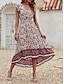 preiswerte Ausgefallene Kleider-Damen Midikleid Casual kleid A Linie Kleid Boho-Kleid Stilvoll Brautkleider schlicht Urlaub Täglich Regular Fit Blumen Kurzarm V Ausschnitt Burgunderrot Sommer
