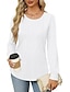 voordelige Vrouwen Werk Tops-Dames Overhemd Blouse Effen Kleur Basic Casual Lange mouw Strakke ronde hals Normale tops Dagelijks Met ruches Zwart Wit Blozend Roze Wijn blauw Zomer Lente