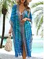 baratos Túnicas, Vestidos &amp; Blusas-Mulheres Roupa de Banho Cobertura roupa de banho Férias Roupa de Praia Gráfico Decote V Manga Longa Fatos de banho