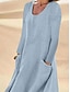 preiswerte bedruckte Kleider aus Baumwolle und Leinen-Damen Midikleid Baumwoll-Leinen-Kleider Elegant Stilvoll Basic Urlaub Täglich Date Lässiger Schnitt Einfach Langarm Rundhalsausschnitt Weiß Hellgrün Rosa Himmelblau Frühling Herbst
