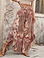 preiswerte weites Bein und hohe Taille-Damen Breites Bein Hosen Hose Leicht Brautkleider schlicht In voller Länge Mittlere Hüfthöhe Blumen Graphic Print Atmungsaktivität Komfortabel Unelastisch Heim Casual Braun Sommer Frühling Regular Fit