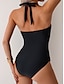 baratos Fatos de Banho 1 Peça-Mulheres Roupa de Banho Uma pedaço Monoquíni roupa de banho Frente Única Compressão abdominal Cintura Alta Delgado Férias Roupa de Praia Côr Sólida Halter pescoço Sem Manga Fatos de banho