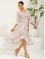 abordables Vestidos de vacaciones-Mujer vestido largo vestido largo Vestido de raso Elegante Mangas anchas Boda Vacaciones Diario Holgado Floral Manga 3/4 Escote en Pico Rosa Verano Primavera Otoño