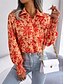 preiswerte Blumenblusen-Damen Hemd Bluse Knöpfe Druck Blumen Stilvoll Lässig Langarm Hemdkragen Normale Oberteile Täglich Blau Orange Sommer Frühling Herbst