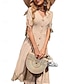 abordables Robes-Femmes Robe Longue Maxi Robe Robes en coton et lin Robe Décontractée Mignon Élégant Basique Vacances Quotidien Coupe régulière Uni Manche Courte Col en V Noir Vert Abricot Été Printemps