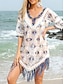 preiswerte Strandkleider-Damen Badeanzug Zudecken Schwimm-Kleid Bademode Strick Randbereich Urlaub Strandbekleidung Graphic V Ausschnitt Kurze Ärmel Badeanzüge