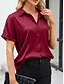 tanie Eleganckie topy-Damskie Koszula Elegancki Szykowny Satyna Jednokolorowe Biznes Nowoczesny Codzienny Krótki rękaw Kołnierzyk koszuli Zwykłe topy Praca Ubrania formalne Guziki Wino Lato Wiosna