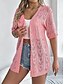 billiga Blusar &amp;amp; skjortor-Dam Kofta Kabelstickad tröja Streetwear Dagligen Stylish Ren färg Kabel Virkad Öppen front Nät Ihålig Stickat Drop Shoulder Kort ärm Långa toppar Sticka Hem Fest Dagligen Vit Rodnande Rosa Sommar Vår