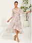 abordables Vestidos de vacaciones-Mujer vestido largo vestido largo Vestido de raso Elegante Mangas anchas Boda Vacaciones Diario Holgado Floral Manga 3/4 Escote en Pico Rosa Verano Primavera Otoño