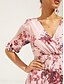 abordables Robes de vacances-Femme Robe mi-longue Robe de Mousseline Elégant mode Manche Gigot Mariage robe demoiselle d honneur du quotidien Standard Floral Demi Manches Col V Rose Claire Eté Printemps Automne