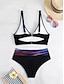 billiga Bikiniset-Dam Badkläder Bikini 2 st Kaxig Baddräkt Öppen rygg Smal Semester Standkläder Färgblock V-hals Ärmlös Baddräkter