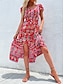 ieftine Rochii Boho-Pentru femei Rochie Maxi Rochie casual Rochie leagăn Rochii Boho Chic Rochie A line Boemia Stilat Casual Vacanță Zilnic Plajă Potrivire Largă Floral Manșon scurt În V Negru Roșu-aprins Vară Primăvară