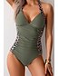 cheap One-piece swimsuits-Women's Swimwear One Piece Monokini Swimsuit Ruched Thong One Piece Tummy Control High Waist Slim Vacation Beach Wear Leopard Halter Neck Sleeveless Bathing Suits