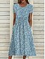 baratos Arte &amp; Design Vestido-Mulheres Vestido midi Vestido floral Vestido de verão Vestido estampado Moda Roupa de rua Moderno Diário Ao ar livre Encontro Ajuste Largo Floral Floral Ditsy Manga Curta Gola Redonda Azul Azul