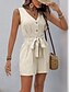 economico tute casual-Per donna Normale Tute Attivo A strisce Senza maniche A V Bottoni Tasche Da mare Giornaliero Morbido Cachi Azzurro Estate