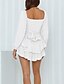 baratos Vestidos casuais brancos-Mulheres Minivestido Vestido branco Vestido A Line à moda Casual Manga lanterna Férias Diário Encontro Normal Tecido Manga Longa Decote Quadrado Preto Branco Rosa Vinho Verão Outono