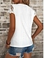 billige Blonder topper-Dames Hvite Elegante Blonde Topper Eyelet Bluse Casual Solid Farge Vanlige Topper Korte Ermer V-hals Blonde Patches Knapper Vanlig Passform Daglig Romantisk Petite Topper Sommer Ferie Bruk Hvit