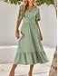 abordables Vestidos de fiesta-Mujer Vestido Midi Vestido informal Vestido de Columpio Vestido de una línea Elegante Básico Casual Vacaciones Diario Ajuste regular Plano Manga Corta Escote en Pico Verde Claro Rojo Verano Primavera