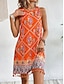 billiga Bohemklänningar-Dam Mini klänning Vardagsklänning Boho Chic klänningar Linneklänning Boho-klänning bohemliv Ledigt Boho Semester Dagligen Strand Lös passning Paisley Ärmlös Rund hals Himmelsblå Orange Vår