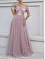 billige Brudepigekjoler-A-formet Brudepige Kjole Off Shoulder Uden ærmer Elegant Gulvlængde Nylon med Split Foran