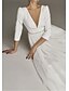 abordables Petits robes blanches-Petites robes blanches de fiançailles robes de mariage A-line col en V manches 3/4 longueur cheville en tulle robes de mariée avec plis et broche en cristal