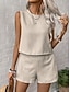 cheap Sets-Women's Linen-feel Set Linen-Inspired Sets Two Piece Sets Baggy Shorts Sleeveless Crew Neck Plain Fashion Daily Casual Daily Black Royal Blue Orange Summer Regular Fit