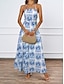 abordables Robes Floraux Imprimés-Femme Robe Maxi Robe casual Robe Évasée Robe d&#039;été Robe Trapèze Tropique Décontractées Vacances du quotidien Plage Standard Floral Sans Manches Dos nu Bleu Marron Eté