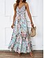 preiswerte Ausgefallene Kleider-Damen Maxidress Casual kleid A Linie Kleid skims dress Boho-Kleid Böhmen Brautkleider schlicht Boho Urlaub Täglich Regular Fit Blumen Ärmellos Gurt Blau Grün Sommer