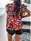cheap Shirts-Women&#039;s Shirt Blouse Cotton Linen Shirts Floral Stylish Casual Short Sleeve Turtleneck Regular Tops Daily Ruffle Print Black Beige Summer
