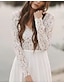 abordables Robes de Mariée-Robes de mariage boho à dos ouvert de plage A-Line décolleté en V col illusion manches longues traîne de cour costumes de mariée en chiffon avec ceinture  ruban