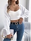 billige Åpen front cardigan-Dame Kofte Kabelstrikket genser Gatemote Daglig Stilfull Ren farge Tykk Heklet Åpen Forside Uthult Strikket Raglan Ermer Lanterne Erme Langermet Crop Tops Strikke Hjem Fest Daglig Svart Hvit Vår Høst