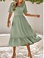 abordables Vestidos de fiesta-Mujer Vestido Midi Vestido informal Vestido de Columpio Vestido de una línea Elegante Básico Casual Vacaciones Diario Ajuste regular Plano Manga Corta Escote en Pico Verde Claro Rojo Verano Primavera