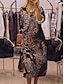 abordables Robe Rayée et Géométrique-Femme Robe Maxi Robe casual Robe Droite mode Décontractées Vacances Travail du quotidien Ample Léopard manche longue Col V Léopard Eté Printemps Automne
